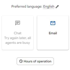 A screenshot of a greyed out chat button that says 'Try again later, all agents are busy.'